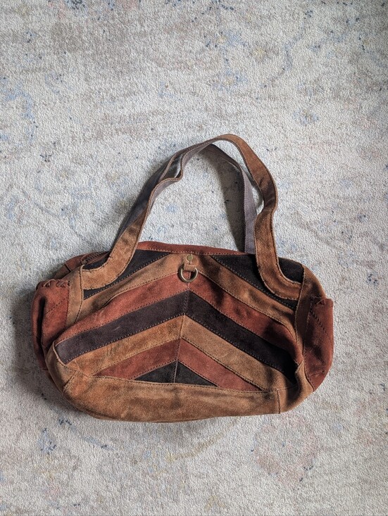 Lucky Brand Handbags - Lucky Brand Suede Chevron Shoulder Bag in Brown and Tan